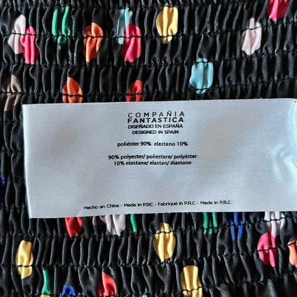 Ruched black and multi-color polka dot top - Picture 7 of 8